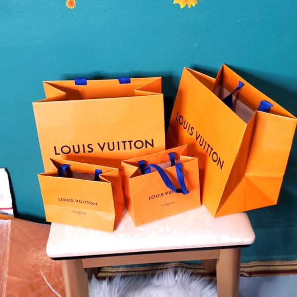 Louis Vuitton Orange Shopping Bags with Blue Handles I Have 2.10×8  1 7×8 2.9×7 - Picture 2 of 7